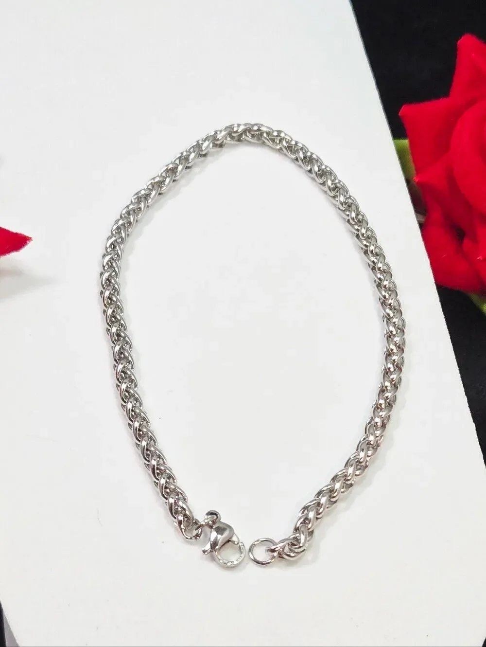 Stainless Steel Wheat Chain Bracelet Dragon Bone Link Silver 9” Minimalist Luxe